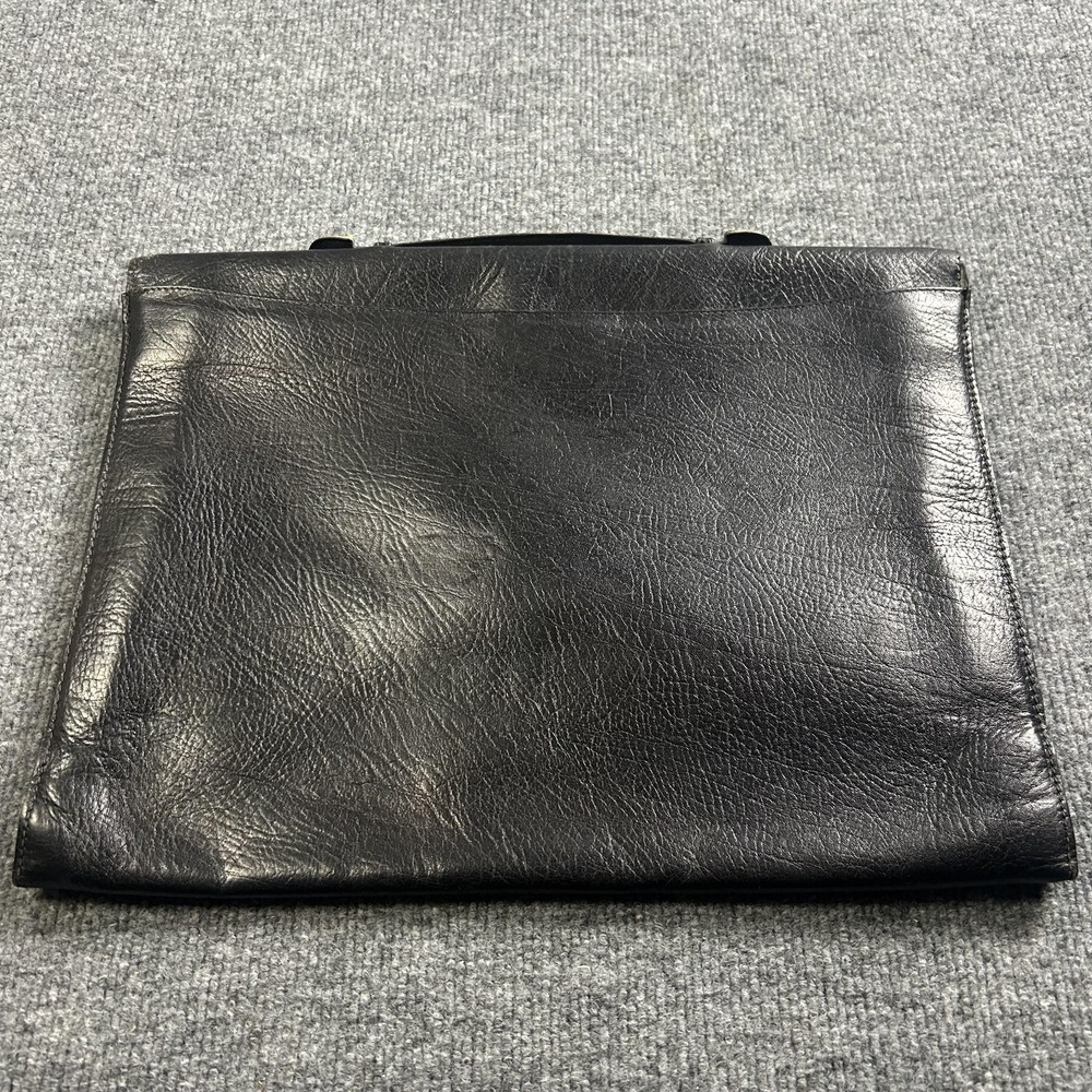 Leather School Black 16" Leather Mens Portfolio Briefcase Business Bag Italy - Picture 6 of 8